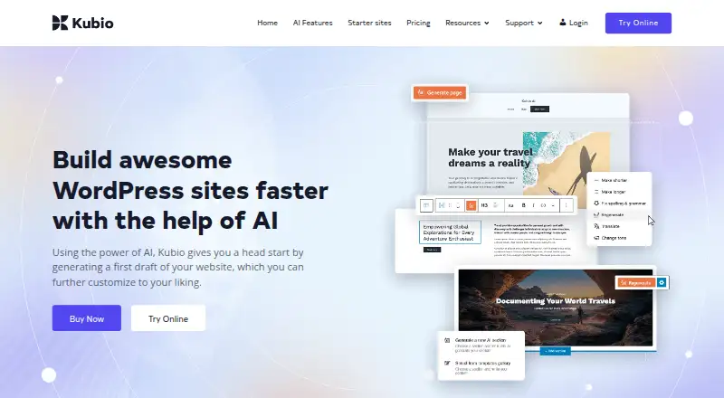 The Kubio AI homepage