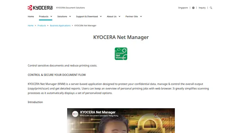 The KYOCERA Net Manager homepage