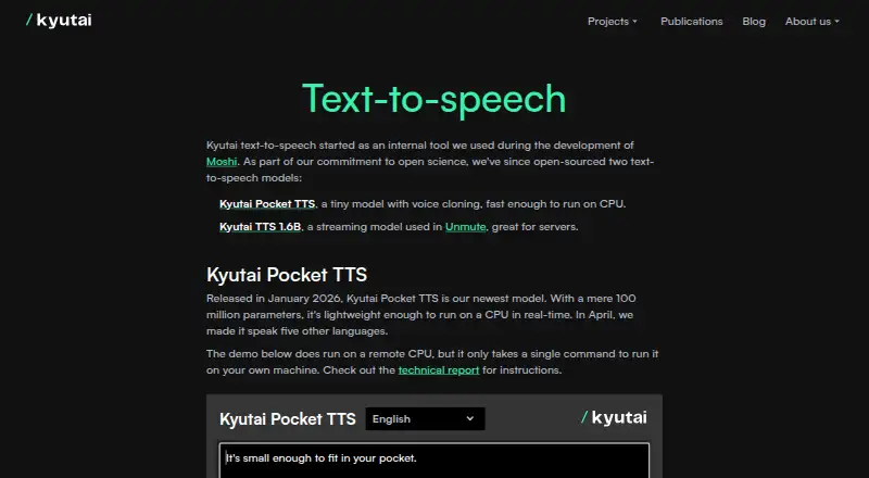 The Kyutai TTS homepage