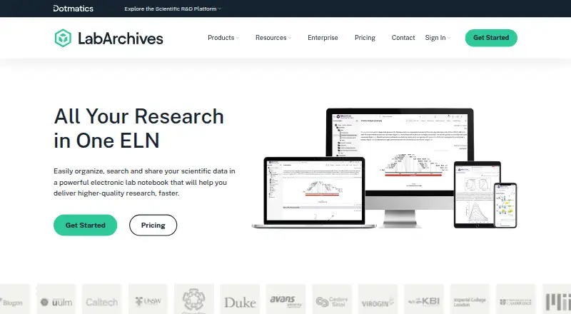 The LabArchives homepage