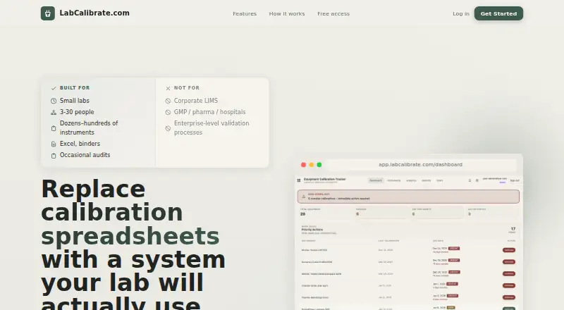 The LabCalibrate homepage