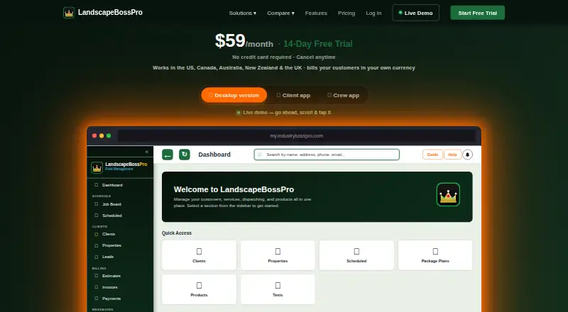 The LandscapeBossPro homepage