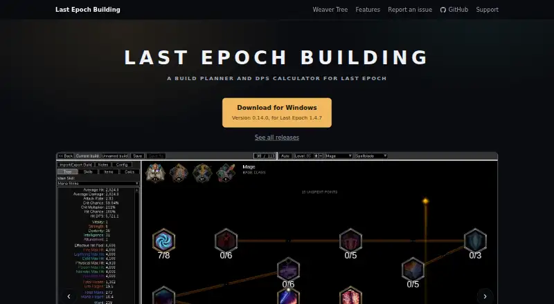 The Last Epoch Building homepage