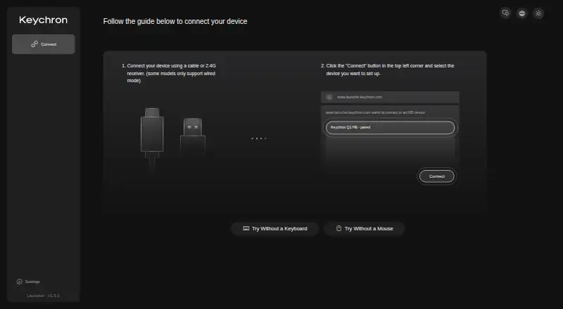 The Keychron Launcher homepage