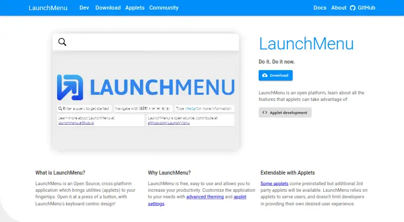 The LaunchMenu homepage
