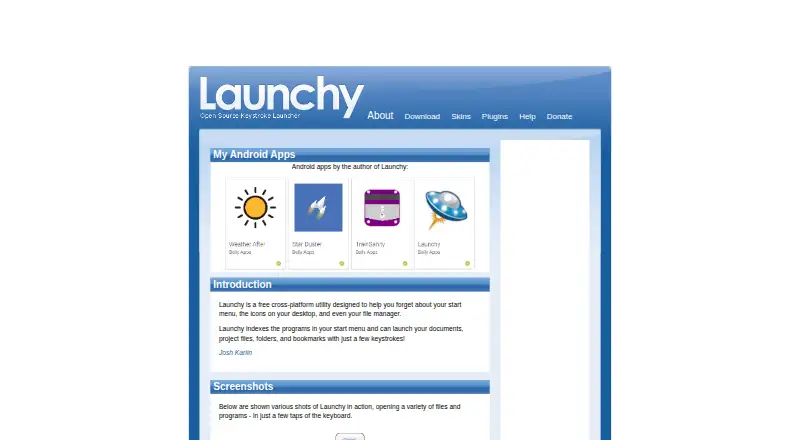 The Launchy homepage