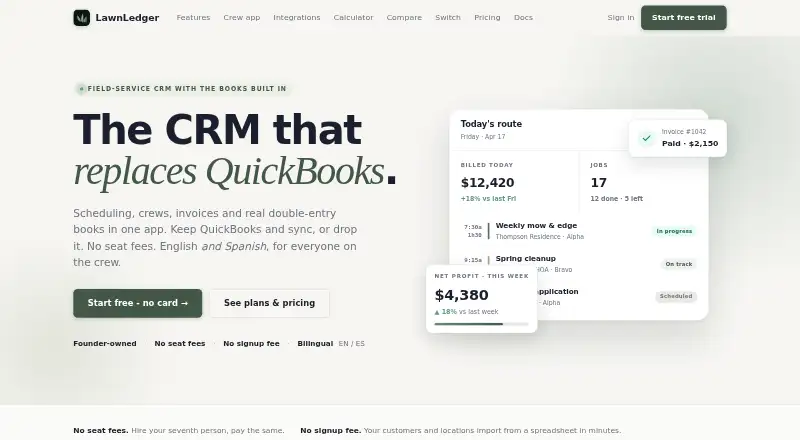 The LawnLedger homepage