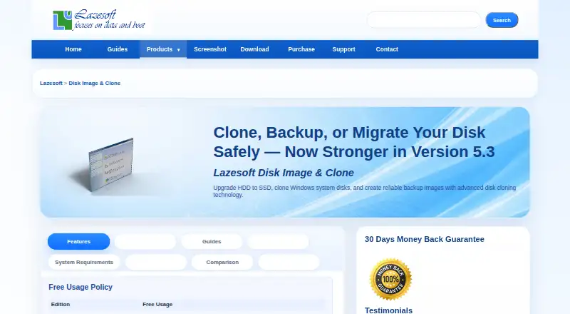 The Lazesoft Disk Image & Clone homepage