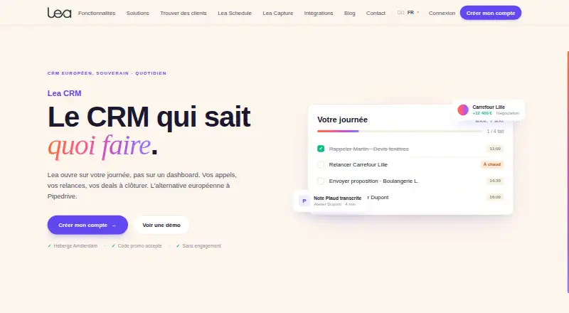 The Lea CRM homepage