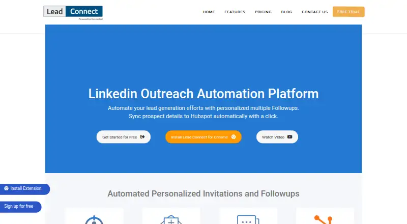 The LeadConnect homepage