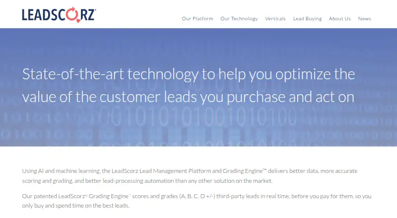 The LeadScorz homepage