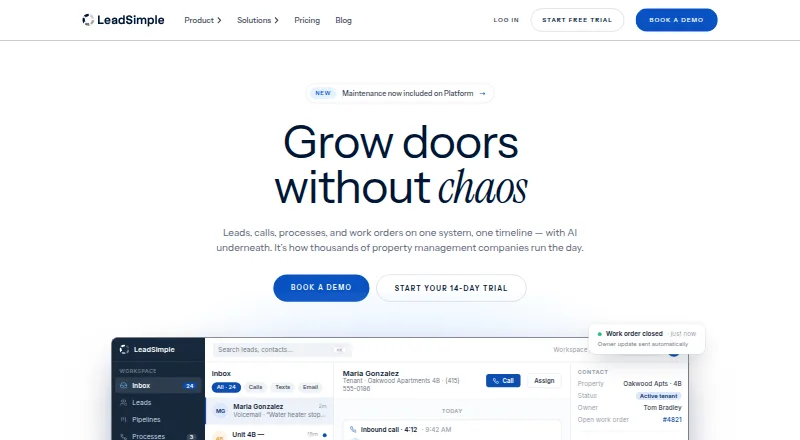 The LeadSimple homepage