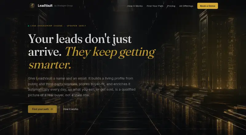 The LeadVault homepage
