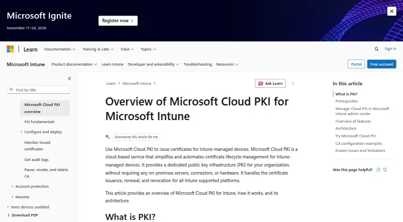 The Microsoft Cloud PKI homepage