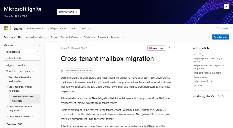 The Microsoft Cross-tenant User Data Migration homepage