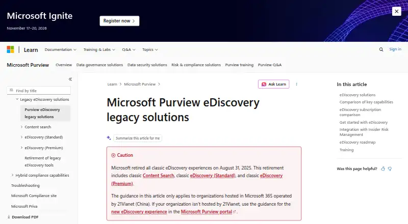 The Microsoft Purview eDiscovery homepage