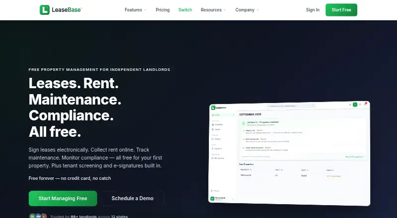 The LeaseBase homepage
