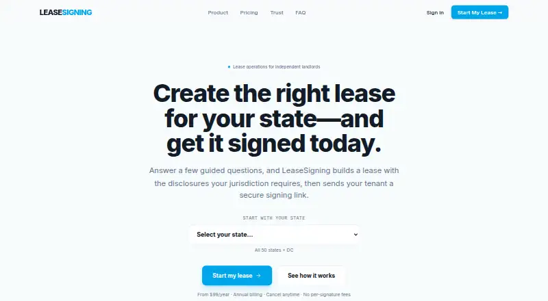 The LeaseSigning homepage