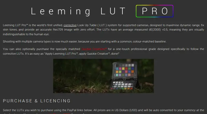 The Leeming LUT Pro homepage