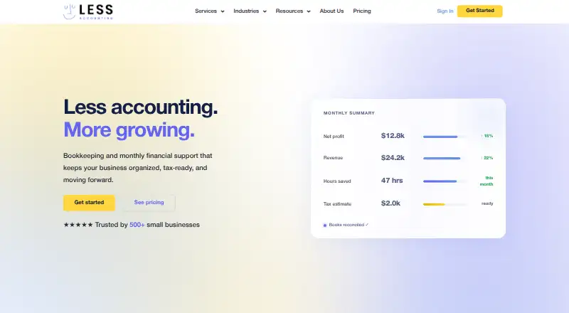 The LessAccounting homepage