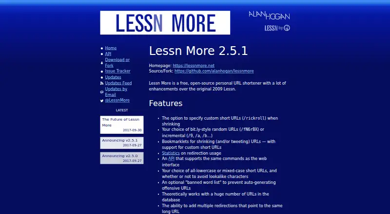 The Lessn More homepage