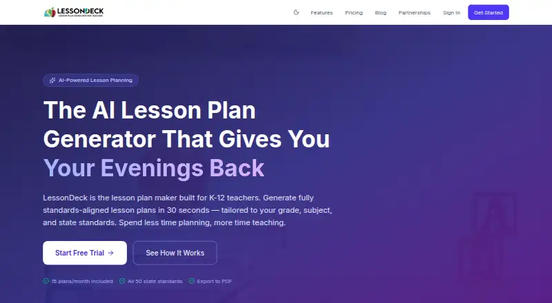 The LessonDeck homepage