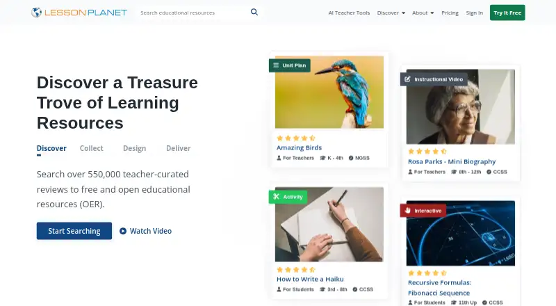 The Lesson Planet homepage