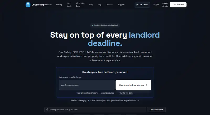 The LetSentry homepage