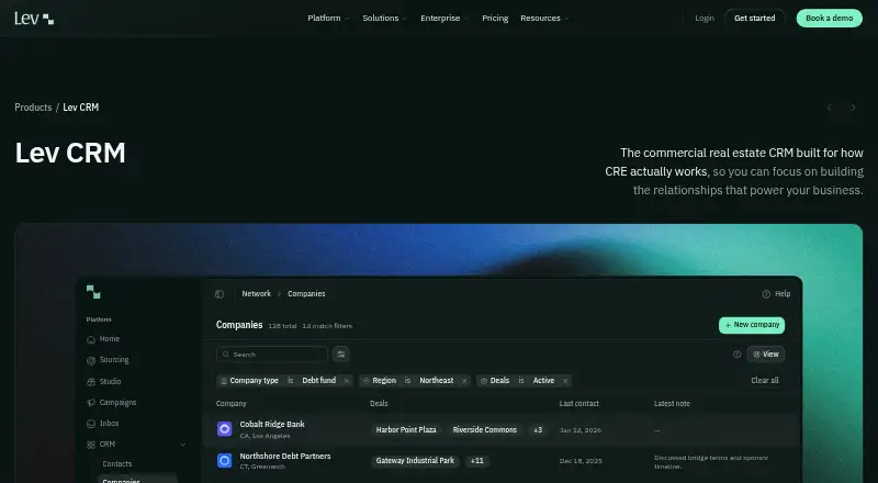 The Lev CRM homepage