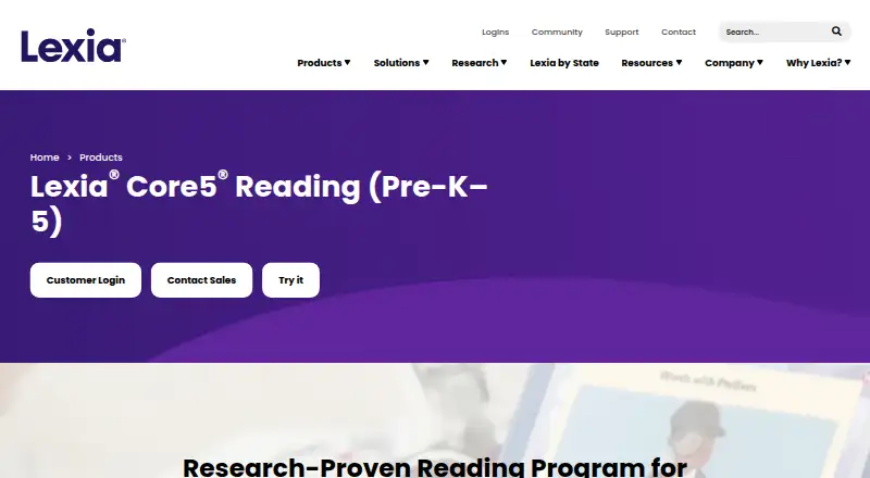The Lexia Core5 Reading homepage