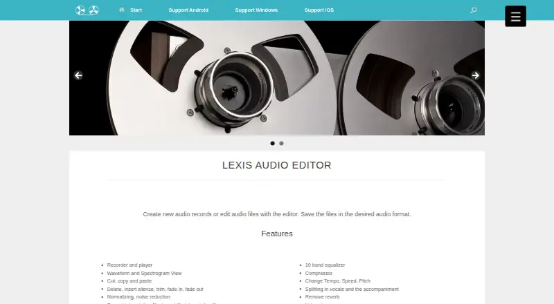 The Lexis Audio Editor homepage