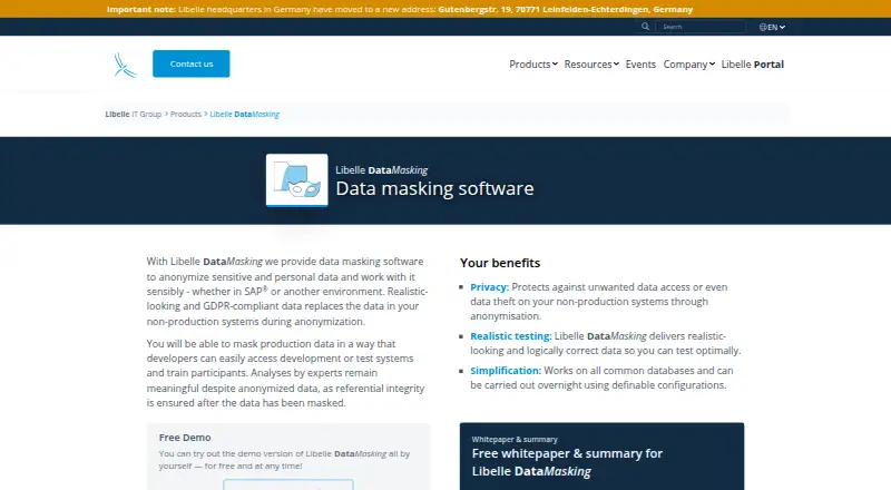 The Libelle DataMasking homepage