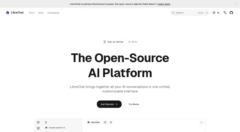 The LibreChat homepage