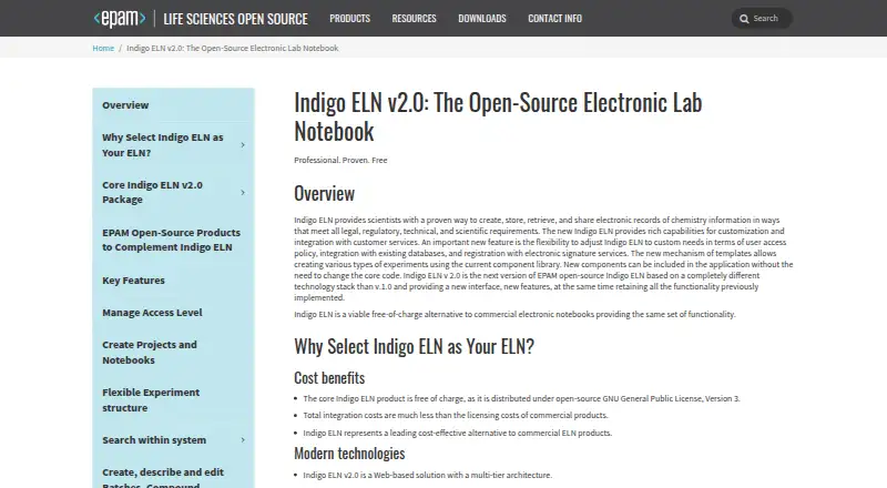 The Indigo ELN homepage
