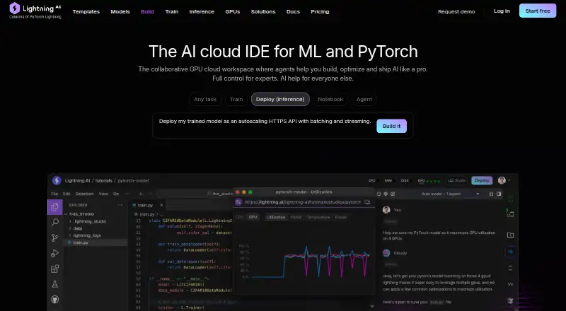 The Lightning AI Studios homepage