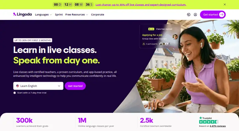 The Lingoda homepage