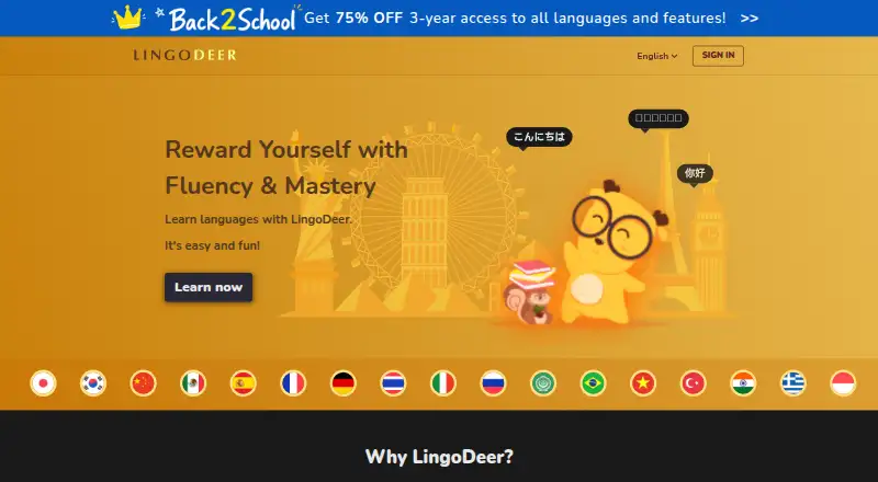 The LingoDeer homepage