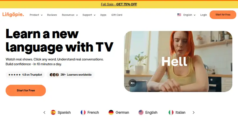 The Lingopie homepage