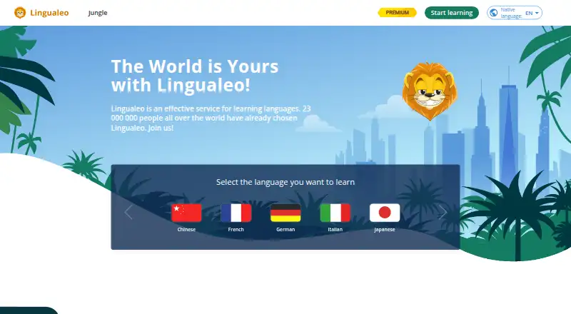 The LinguaLeo homepage