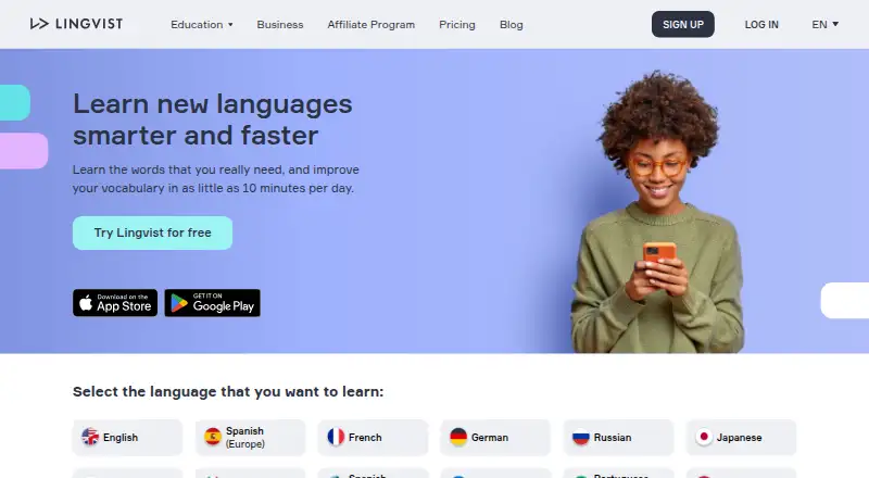 The Lingvist homepage