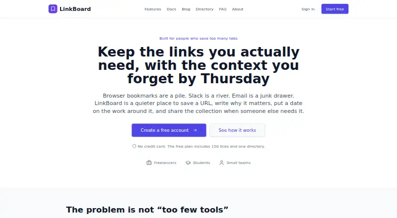The LinkBoard homepage