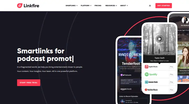 The Linkfire homepage