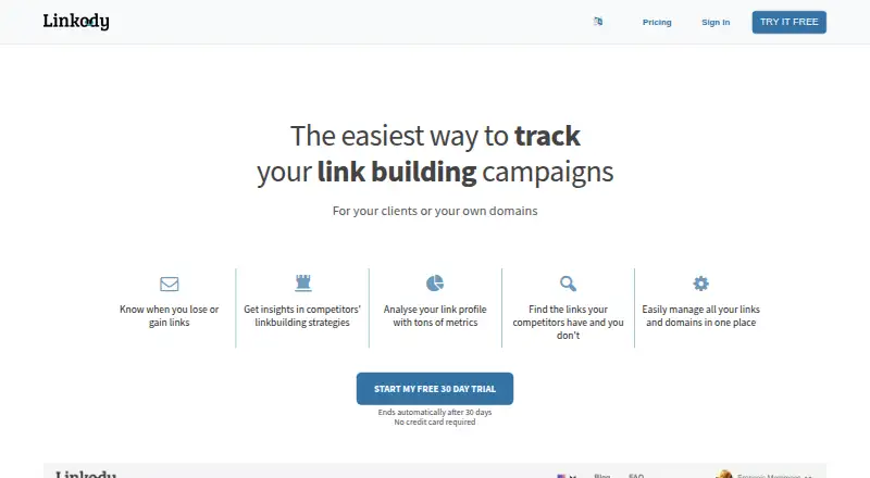 The Linkody homepage