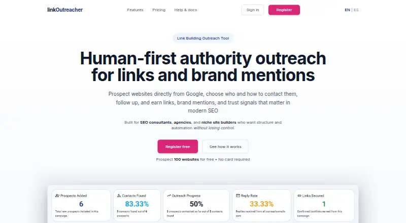 The linkOutreacher homepage