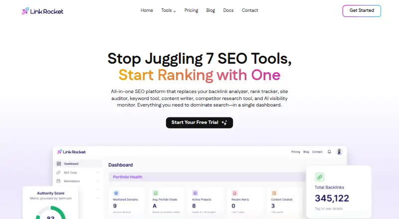 The LinkRocket homepage