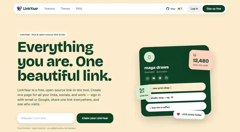 The LinkYaar homepage