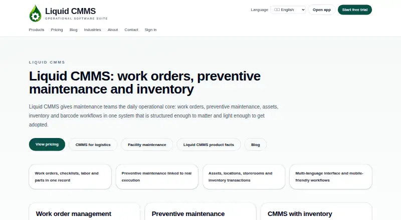 The Liquid CMMS homepage