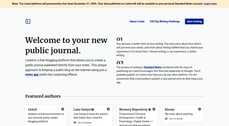 The Listed homepage