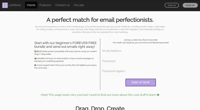 The ListShine homepage