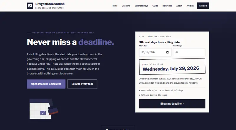 The LitigationDeadline homepage